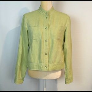 J Jill 8 Linen Blend Jean Jacket Green Pearl Snap